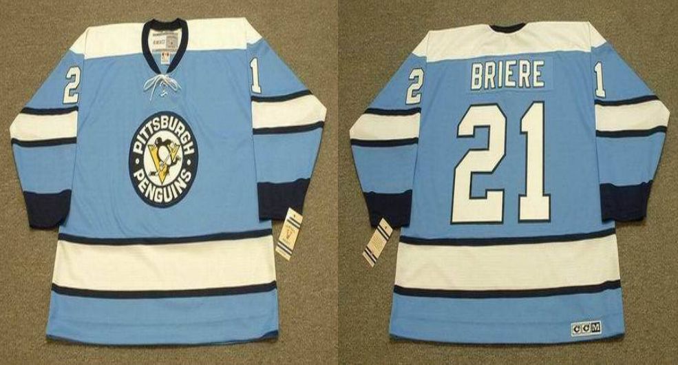 2019 Men Pittsburgh Penguins #21 Briere Light Blue CCM NHL jerseys->pittsburgh penguins->NHL Jersey